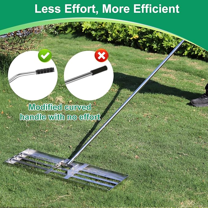 Lawn Leveling Rake 30x10 inch, Lawn Leveler Tool with 6.5ft Handle Rakes, 304Stainless Steel Yard Leveling Rake, Heavy Duty Soil Landscape Rake for Backyard, Garden, Farm, Pasture, Golf Course
