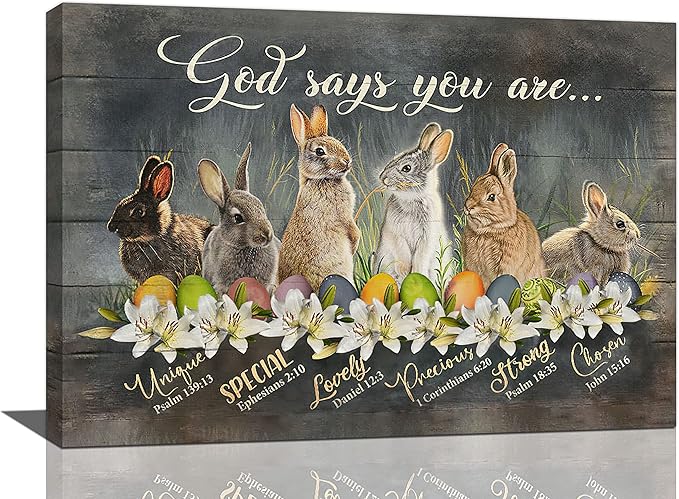 banonaty Bunny Pictures Wall Decor Cute Rabbit Decor Wall Art God Says You Are Canvas Print Modern Artwork Home Decoration For Kids Room Bathroom Bedroom Kitchen Office Framed 24''x16''
