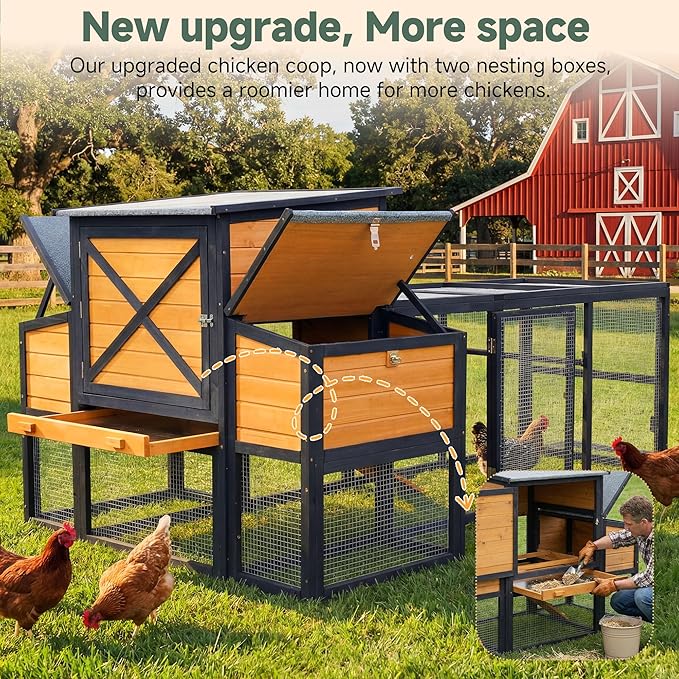 83" Large Wooden Chicken Coop with Run, Outdoor Chicken House for 4-6 Chickens, Ventilation Window & Sliding Doors, Waterproof Felt Roof, Easy-Clean Full Rear Door, Predator-Proof Latches