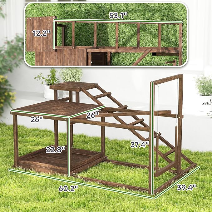 PawHut Wooden Chicken Coop Perches with Swing, Roosting Bars, Activity Play Set, Chicken Coop Accessory Toys for Coop, Coffee