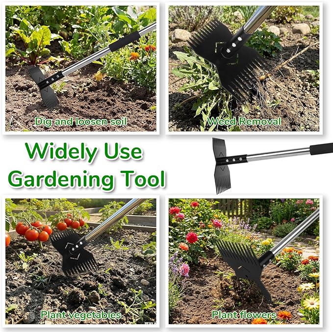 Garden Weed Tool,Portable Gardening Weeder Tool,63" Weeding Tools Gardening long Handle,24-Claw Steel Head Design - Easy weeding without bending or squatting down,Suitable for farm planting,gardening
