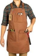 Texas Canvas Wares Waxed Canvas Heavy Duty Work Apron With Pockets - Deluxe Edition with Quick Release Buckle Adjustable up to XXL for Men and Women (Brown Deluxe Edition)