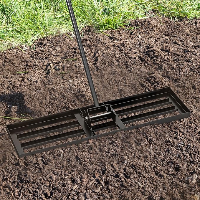 Happygrill Lawn Leveling Rake, Heavy Duty Lawn Level Tool for Soil w/67” Handle, Dirt Ground Leveler, Effort-Saving Landscape Rake for Garden, Backyard, Golf Course, Farm, Pasture (36" x 10", Black)