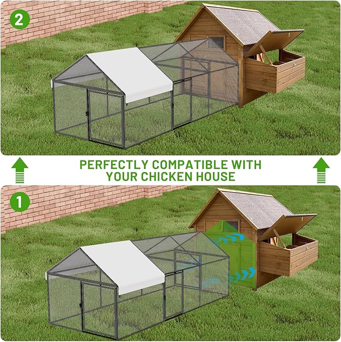 Metal Chicken Coop 79"×40"×40" Chicken Run with Waterproof Cover Portable Poultry Cage Walk in Hen House Outdoor Backyard Farm Animal Enclosure Crate Pet Playpen Exercise Pen for Rabbit Duck