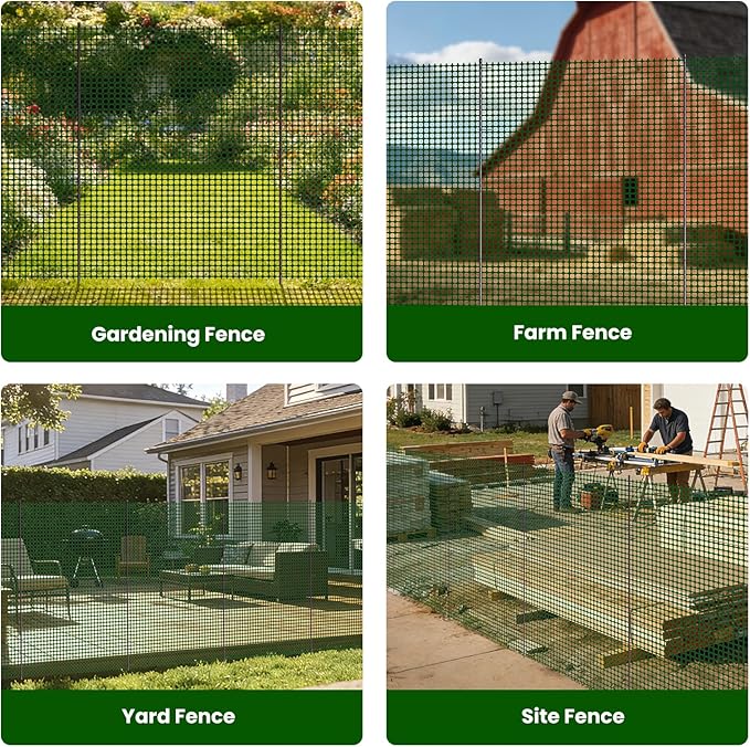 DoCred Plastic Fence with Stakes, 39.4in x 82ft Portable Poultry Fencing Net Mesh for Chickens & Dog, Temporary Gardening Fence Pet Barrier for Backyards, Vegetable Gardens, Lawn & Outdoor Decoration