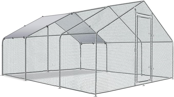 Betterhood Large Metal Chicken Coop Upgrade Tri-Supporting Wire Mesh Chicken Run,Chicken Pen with Water-Resident and Anti-UV Cover,Duck Rabbit House Outdoor(10’ W x 19.5’ L x 6.5’ H)