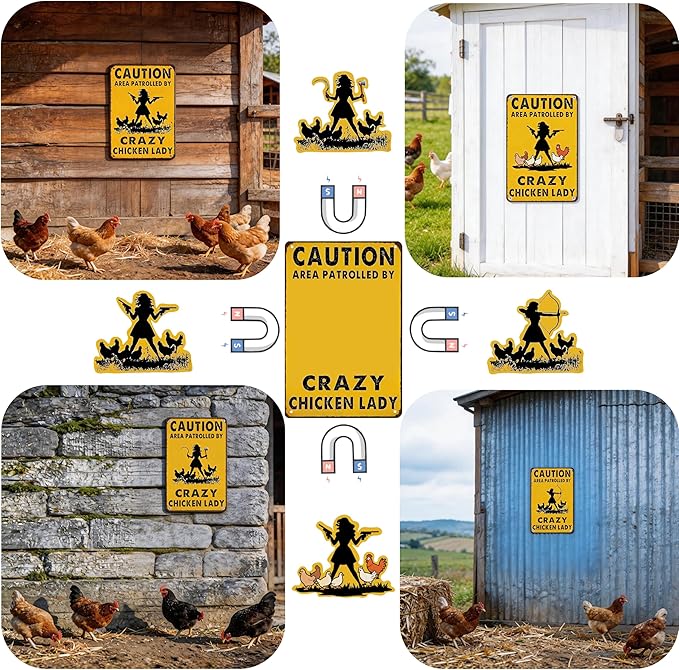 DIY Magnetic Attraction Design,Funny Chicken Tin Sign | chicken decor | Farmhouse Wall Decor, Rooster Kitchen & Bathroom Art,Metal Signs,Funny Gifts,8 * 12 Inch (Yellow)