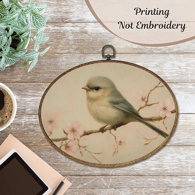 LKETW Vintage Bird Oval Wall Art Decor, Rustic Farmhouse Oval Canvas Hanging Decor, Cottagecore Country Floral Bird Wall Decorations for Home Bedroom Living Room, 8.6x11.4 Inch