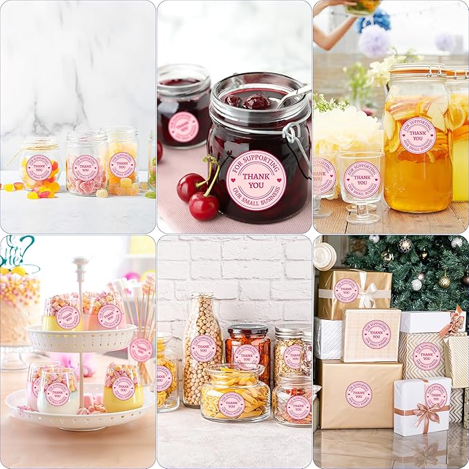 500 Pcs Thank You Stickers for Small Business Pink Cute, 2 Inches Self-Adhesive Elegant Round Seal for Envelopes, Party Favor