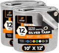 Heavy Duty Silver Poly Tarp 10' X 12' (2-Pack) - Multipurpose Protective Cover - Durable, Waterproof, Weather Proof, Rip and Tear Resistant - Extra Thick 12 Mil Polyethylene - by Xpose Safety