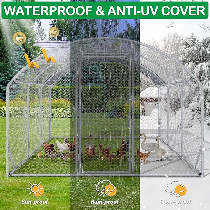 Large Metal Chicken Coop, Walk-in Chicken Run Pen with Waterproof Cover, Dome Roof Poultry Cage for Outdoor, Backyard, Farm (8.96'Wx18.9'Lx6.4'H)