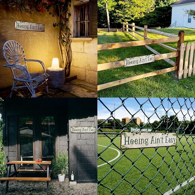 Rustic Tin Sign Hoeing Ain't Easy Gardening Garden for Toilet Restroom Home Decor Gifts 4x16 inch