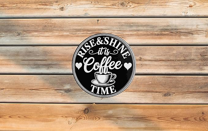 AWISZZZ Coffee Time Metal Sign 8x8in Round Vintage Plaque for Kitchen Office Wall Decor Morning Gift