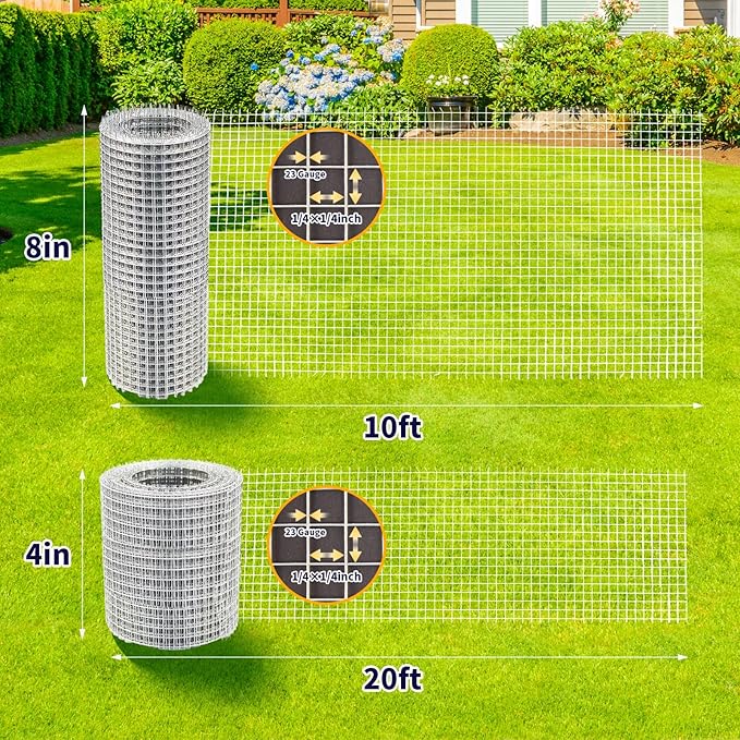 Hardware Cloth 1/4 inch 4 in x 20 ft Chicken Wire Fencing 23 Gauge Galvanized Wire Mesh Roll for Chicken Fences Bird Wire Rabbit Wire Poultry Netting Cage Screen mesh Gutter Guard