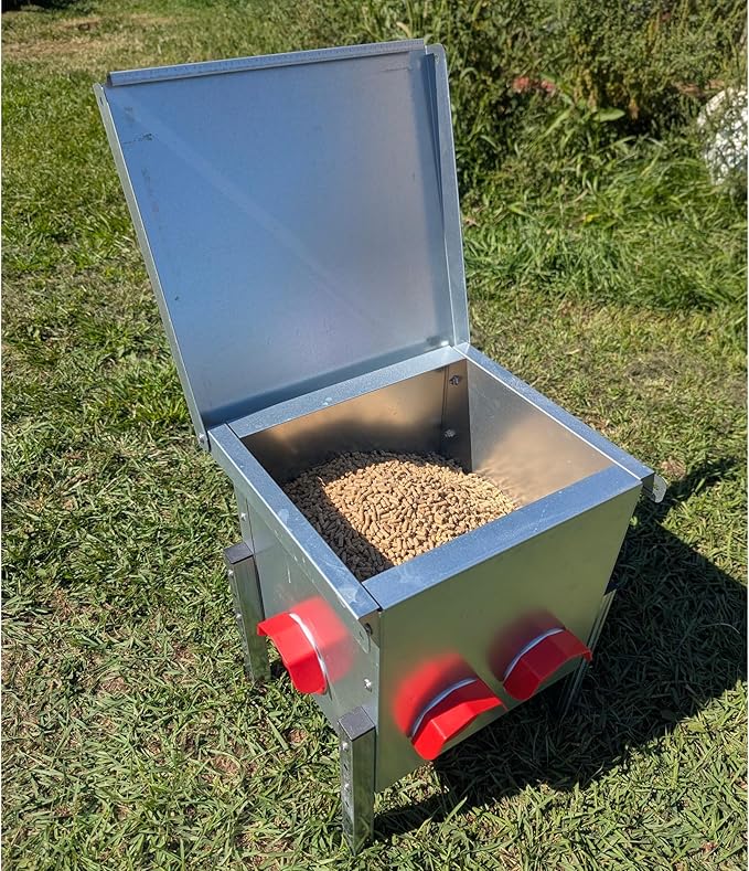 Hen's Choice - 25LB Automatic Chicken Feeder, 6 Port, Large Capacity, Weatherproof Lid