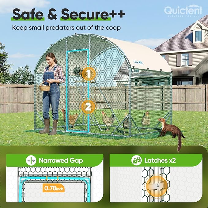 Quictent Essential Series 6.6x9x6.6ft Metal Chicken Coop Run with Climbing Ladder, Walk-in Outdoor Poultry Cage with PVC Coated Chicken Wire, Hen Duck Rabbit Farm House, Waterproof Anti-UV Cover