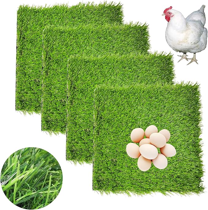 Hamiledyi 4 Pack Chicken Nesting Pads-12×12x 1.2,Washable Thicken Artificia Grass Nesting Box Liners Reusable Laying Eggs Turf Mats for Chickens Coop Pet Outdoor Indoor