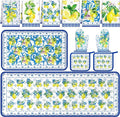 10 Pcs Kitchen Dish Towels Rugs Oven Mitts and Pot Holders Kit Farmhouse Kitchen Decor Set Gloves Vintage Potholders for Baking Cooking Chef(Blue, White, Lemon)