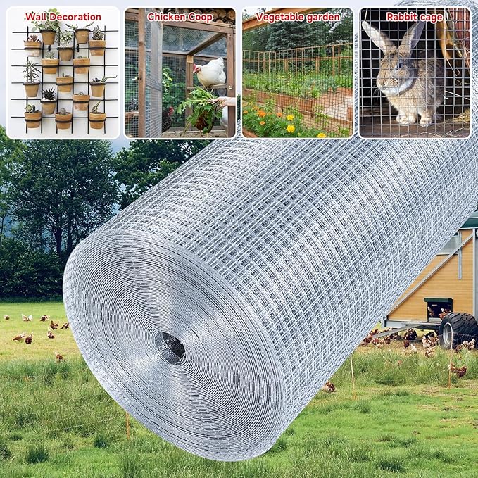 Hardware Cloth,1/4inch 48inx100ft 23 Gauge,Double-Layer Hot-Dip Galvanizing After Welding,Chicken Wire Fence Wire Mesh Fence Poultry Netting Garden Fence Tree Guard Rolls