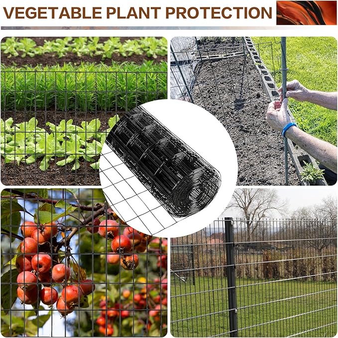 Tongmo 3 ft x 100 ft Black PVC Coated Welded Wire Fence, 16GA Garden Chicken Wire Fence Roll, Mesh Size 2" x 4" Hardware Cloth, Ideal for Yard Protection and Poultry Netting