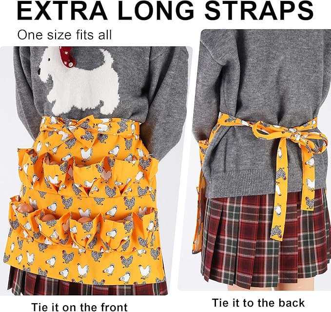 Egg Collecting Apron and Basket, 12 Pouches Chicken Egg Apron, 7 Pouches Chicken Eggs Basket, Collector Chicken Eggs