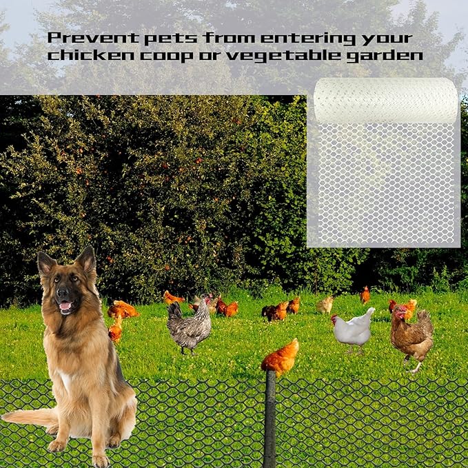 White Plastic Wire Mesh Fence Plastic Chicken Wire Fence Mesh 15.7IN x6.56FT Best for Poultry, Cat,Dogs, Rabbit, Snake & Gardening Plastic Chicken Wire Mesh,with 50 Pcs Fixed Straps