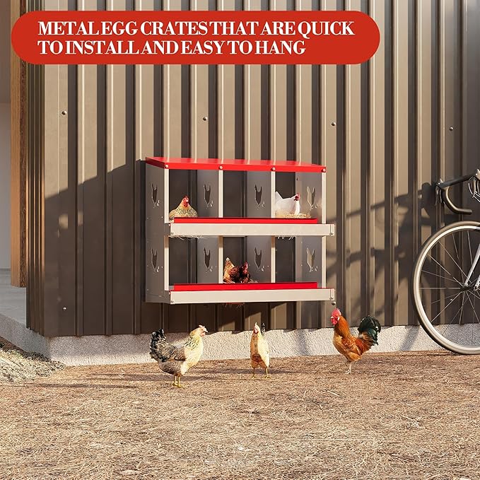 Chicken Nesting Boxes with Roll Away Egg Tray,6/8/10 Compartments, Steel Rustproof & Ventilated Laying Boxes for Hens, Chickens, Ducks, Easy-Clean Poultry Coop Accessories Stand/NO Stand