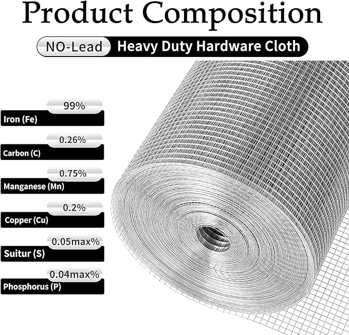 Hardware Cloth Galvanized After Welding 23 Gauge,Chicken Wire Mesh Screen Fence, Heavy Duty Wire Mesh Roll for Chicken Pen/Coop Fences, Garden Fences,Poultry Netting Cage (48IN x 100FT)