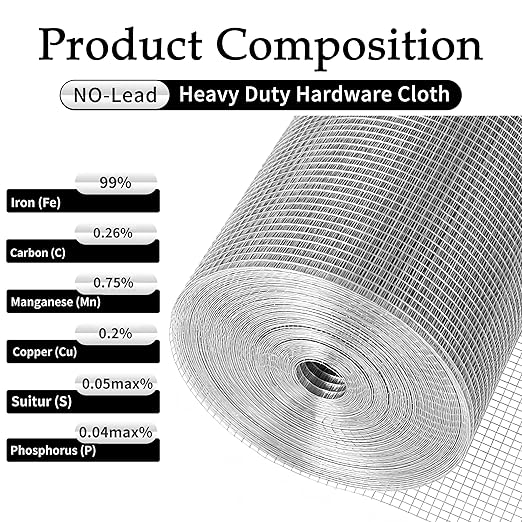 Hardware Cloth 1/2 inch 48Inx100Ft Galvanized After Welding 19 Gauge,Wire Cloth Mesh Roll Chicken Wire Fence Roll for Chicken Pen/Coop Fences, Garden Fences/Fencing,Screen Mesh,Poultry Netting Cage