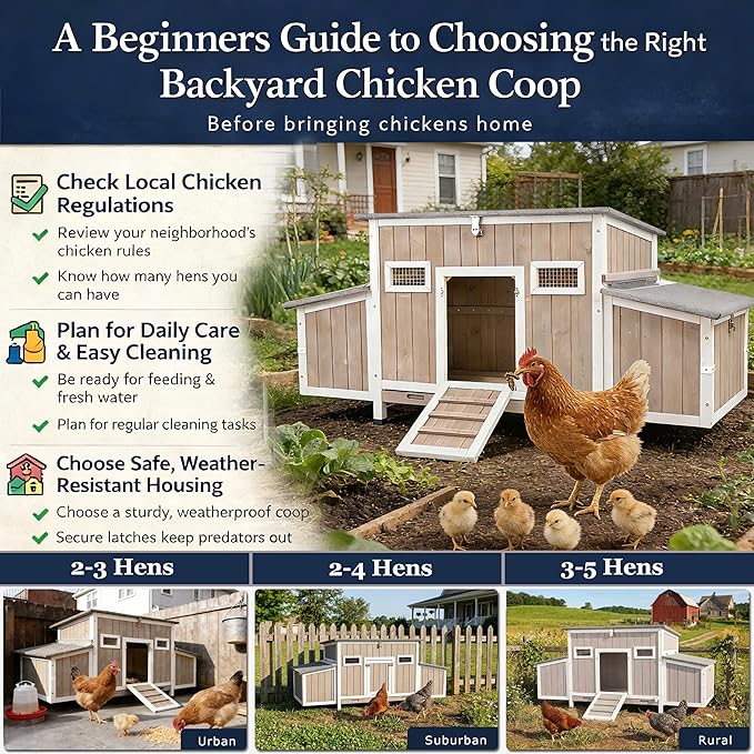 Outdoor Chicken Coop Wooden Hen House for 2-4 Chickens for Small Backyard Weatherproof Roof, 4 Nesting Box, 2 Perches,Tray for Families and Beginners Raising Chickens at Home (Hencoop 84)