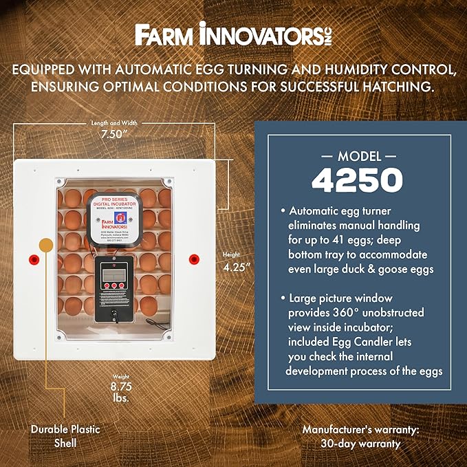 Farm Innovators 41 Egg Digital Circulated Air Incubator w/Auto Turning & Humidity Control - Automatic Incubating Machine for Hatching Chicken Eggs and Poultry Farming