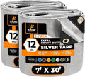 Heavy Duty Silver Poly Tarp 7' X 30' (2-Pack) - Multipurpose Protective Cover - Durable, Waterproof, Weather Proof, Rip and Tear Resistant - Extra Thick 12 Mil Polyethylene - by Xpose Safety