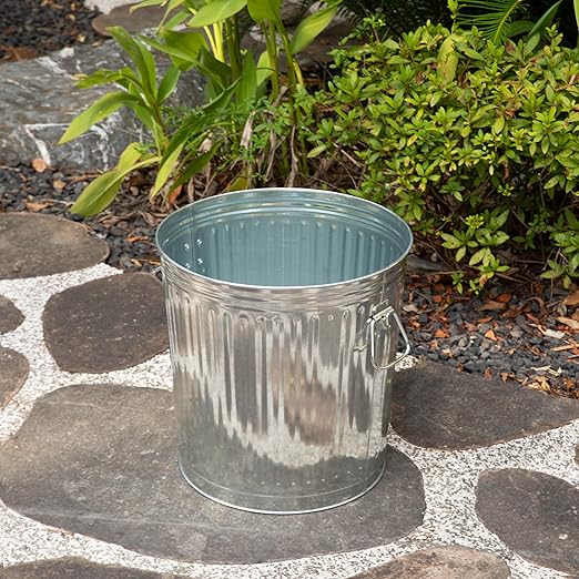 Gardenised Round Galvanized Steel, 12 Gallon Trash Can with Lid - Durable Metal Bucket for Backyard, Lawn, Garden and Yard Use - Weather-Resistant Garbage Can for Indoor and Outdoor, 16-inch