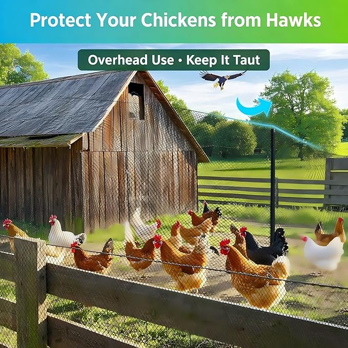 Bird Netting for Garden & Chicken Coop, 7.5 x 100 ft HDPE Mesh Netting (0.6 in), for Fruit Trees, Berries, Vegetables & Chicken Run Overhead Cover