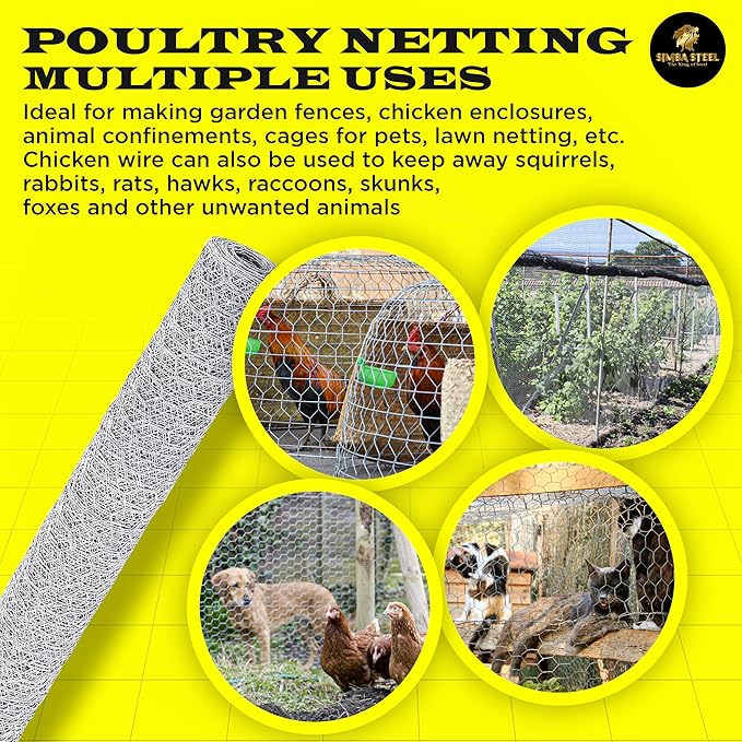 Chicken Wire 36 in x 50 FT x 1” Mesh x 20GA | Poultry Wire Netting | Hot Dipped Galvanised | Hexagonal Galvanized Mesh for Chicken Coop, Rabbit Cage, Fence Barrier