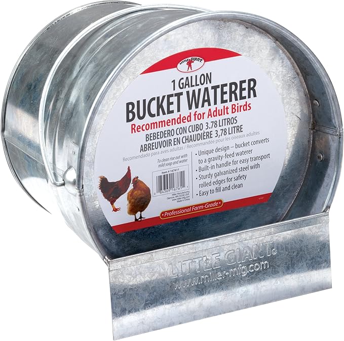Little Giant® 2 in 1 Bucket Poultry Waterer | Galvanized Chicken Waterer | Poultry Fountain and Waterer | 1 Gallon