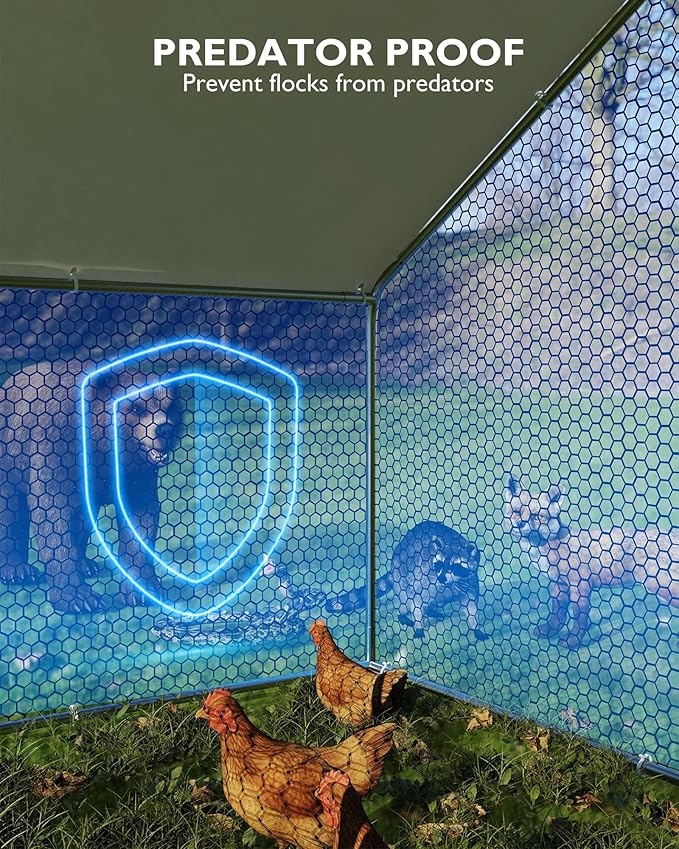 GarveeLife Chicken Coop, Large Chicken Coop for 20/30 Chickens, Metal Chicken Coop with Waterproof and Anti-UV Cover, Outdoor Chicken Coop Run, 19.7 x 9.8 x 6.4 Ft