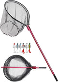 Large Rubber Fishing Net Heavy Duty Extra Large Aluminum Landing Net for Saltwater Fish Net Telescoping Handle with 6pcs Soft Jig Swimbait, Extends to 72-94in
