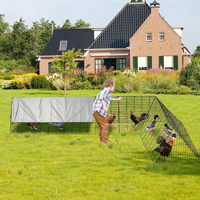 Modular Metal Chicken Tractor – 118" L Portable Chicken Run with Corner Frames, Waterproof Cover & Ground Stakes – Outdoor Duck Cage, Rabbit Run, Chicken Tunnels for Yard & Garden