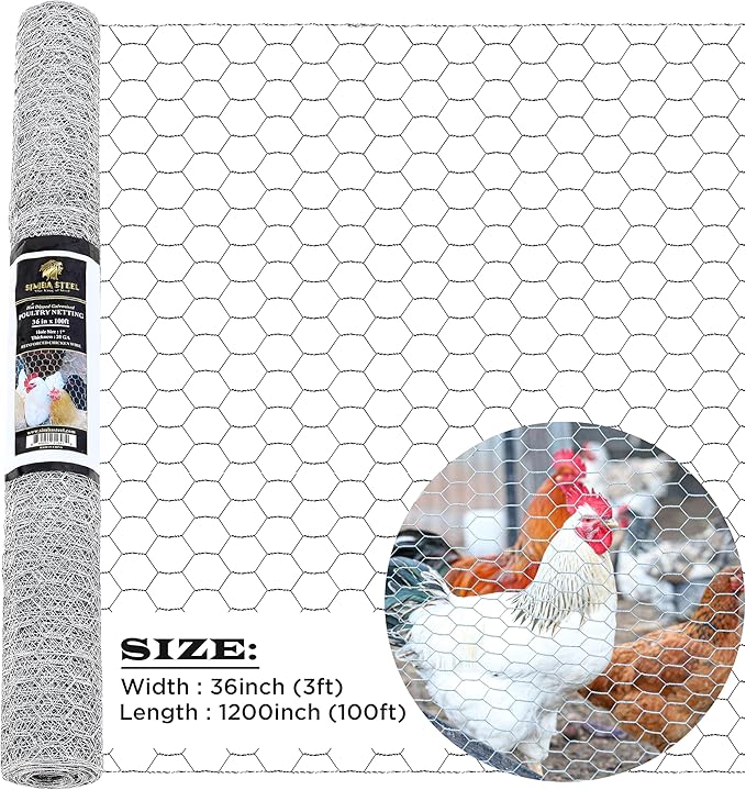 Chicken Wire 36 in x 100 FT x 1” Mesh x 20GA | Poultry Wire Netting | Hot Dipped Galvanised | Hexagonal Galvanized Mesh for Chicken Coop, Rabbit Cage, Fence Barrier