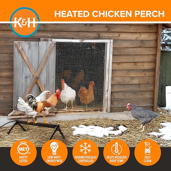 K&H Pet Products Thermo Heated Chicken Perch for Coop, Warming Chicken Heater, Prevents Frozen Toes, Warm Coop Accessories, Lamp Alternative, Safety Listed - Large 36” Black