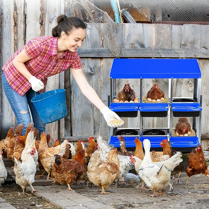 Chicken Nesting Box, 6 Compartment Roll Away Egg Laying Box for Hens, Wall Mounted & Freestanding (2 Modes of Use), Easy Egg Collection, Cleanable Pull Out Nesting Box, Blu, WL