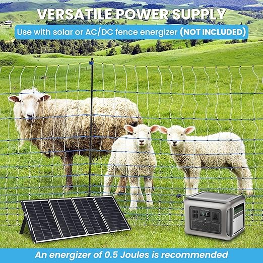 Electric Poultry Netting, 42" H x 164'L Electric Anti-Predator Poultry Fence, PE Net Fencing Kit with 14 Posts Double Spiked, Movable Livestock Nets for Chickens, Ducks, Geese, Sheep and Other Poultry