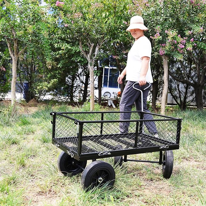 Wagon with Removable Sides - Can be Used in Farms, Warehouses etc - Dump Cart - Solid Black Wheels
