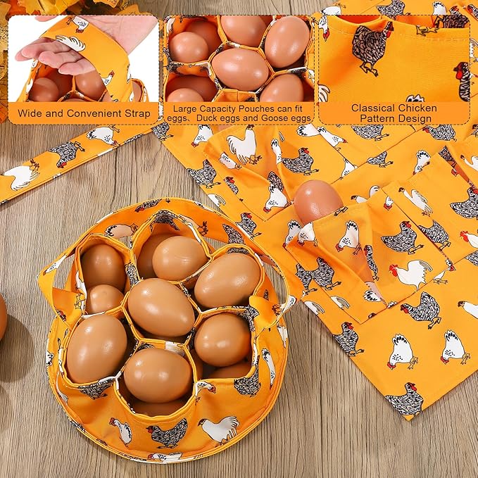 Egg Collecting Apron and Basket, 12 Pouches Chicken Egg Apron, 7 Pouches Chicken Eggs Basket, Collector Chicken Eggs