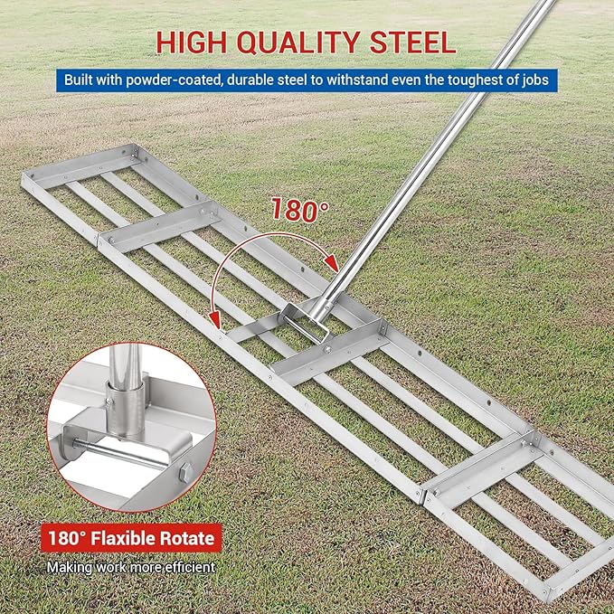 Lawn Leveling Rake 36" Rack with Adjustable 72'' Handle Length, Stainless Steel Leaf Rack Yard Leveling Rake, Easily Assembly, Heavy-Duty Lawn Tools for Compost Sand Peat Moss Soil
