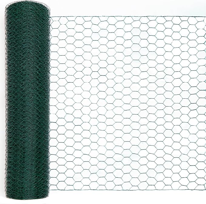 Green Chicken Wire 48 inch(H) x 100 ft(L), Anti-Rust Hexagonal Galvanized Metal Garden Netting for Floral Arrangements, PVC Coated Chicken Wire Coop for Crafts Plant Protector Pet Rabbits Fencing