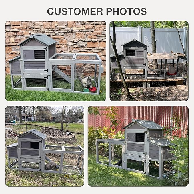 Mobile Chicken Coop Large Hen House Poultry Cage with Wheels, Weatherproof Asphalt Roof, Sectionable Nesting Box, Leakproof Pull-Out Tray for 4-6 Chickens, 82.4" L x 25.8" W x 44.1" H (Grey)