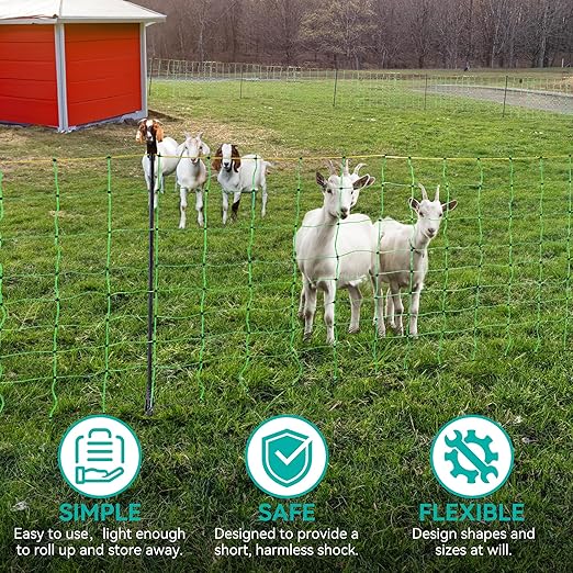 Electric Fence Netting - 47.2" H x 164' L, Portable Movable Livestock Nets Mesh for Lambs, Dogs, Deer, Larger Animals Electric Fencing for Backyards, Homesteaders, Farms Ranches, and Gardens