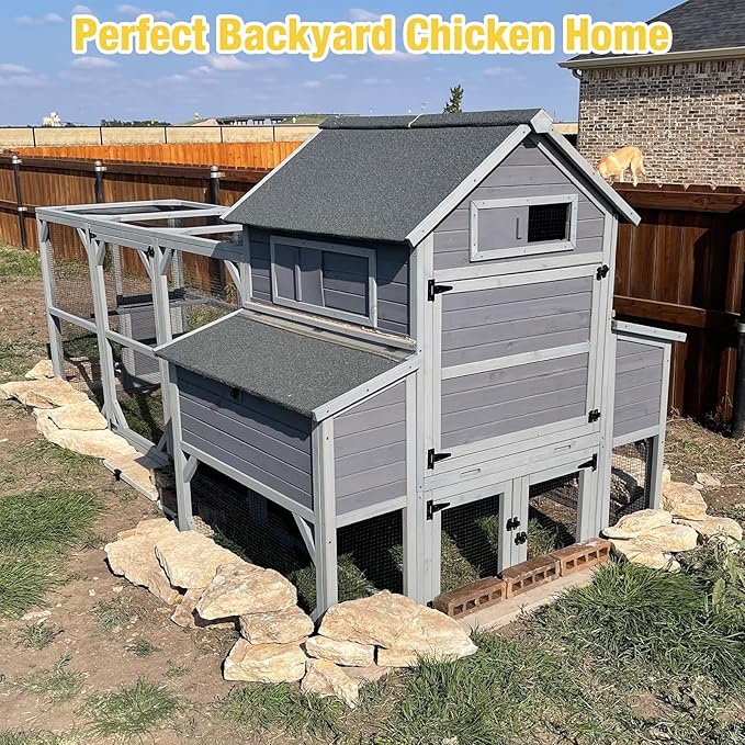 Extra Large Wooden Chicken Coop with Run, 6 Nesting Boxes & 6 Perches – Spacious Housing for 8-10 Chickens (134.5''L*59''W*62.4''H)